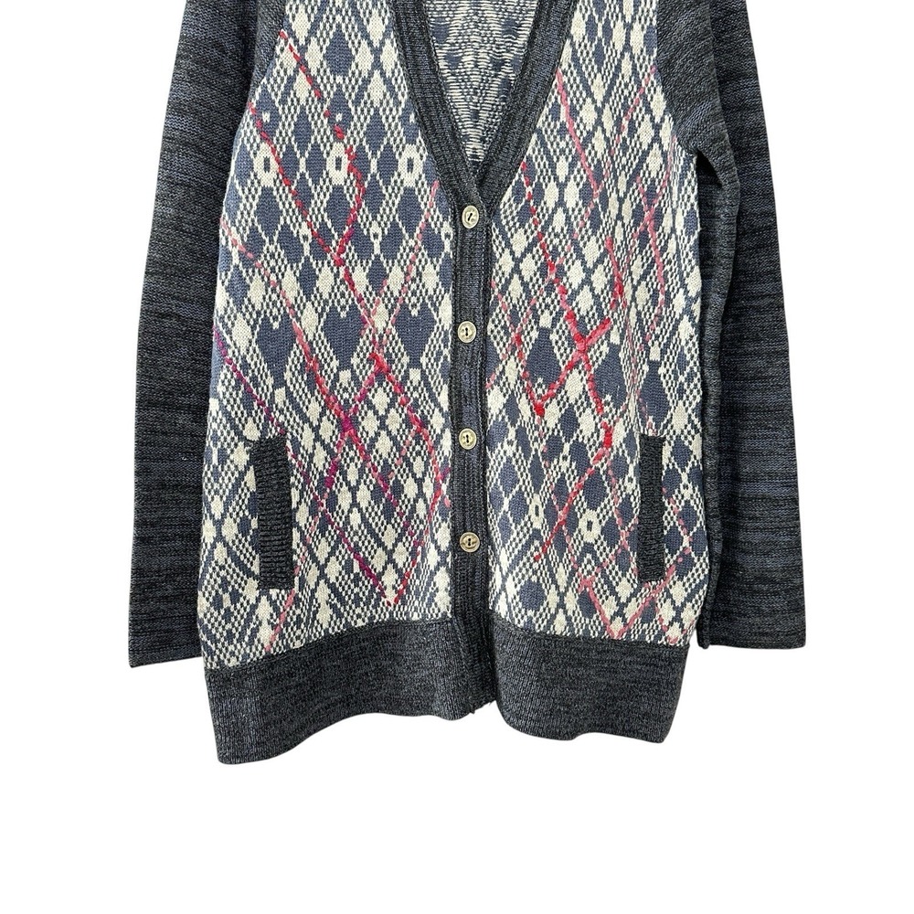 Free People Foxtrot Argyle Knit Cardigan Sweater Women's L Wool Blend‎ Preppy - Picture 14 of 14